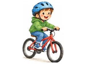 a boy riding a bike