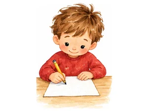 a boy writing