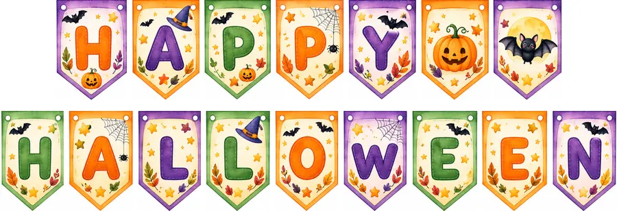 Гирлянда Happy Halloween: флажки со звёздами и луной