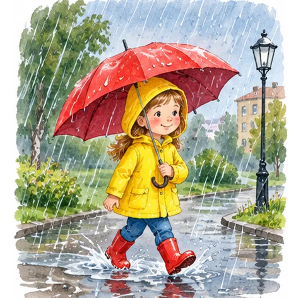 a girl with an umbrella in the rain
